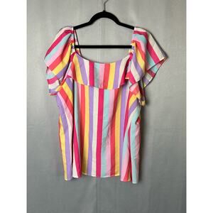 Women’s EUC Emily Wonder Pastel Stripe Ruffle Sleeve Flowy Tank Blouse- Size 1X